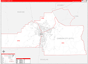 Carson City County Wall Map Red Line Style